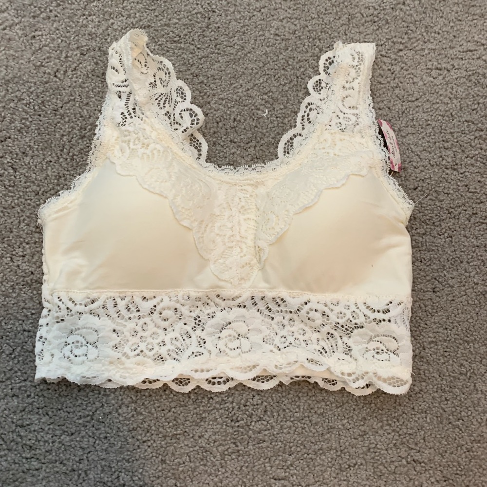 Cream and white lace bralette